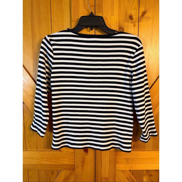 Lauren Ralph Lauren Women’s 3/4 Sleeve Back White Striped Shirt Size Medium (712 - Picture 6 of 6